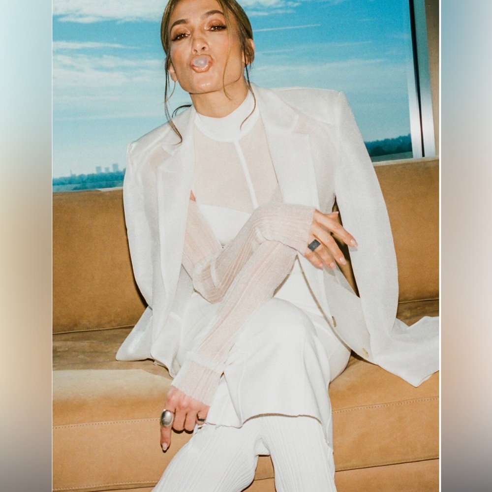 NWT HERVÉ LÉGER White Metallic knitted blazer